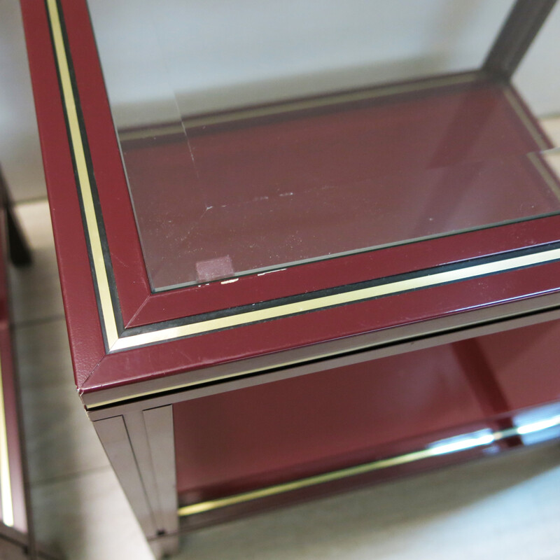 Pair of two side tables in red bordeaux, Pierre VANDEL - 1970s