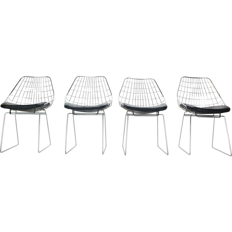 Set of 4 vintage Wire Chairs Model 'SM05' Cees Braakman for Pastoe, 1950s