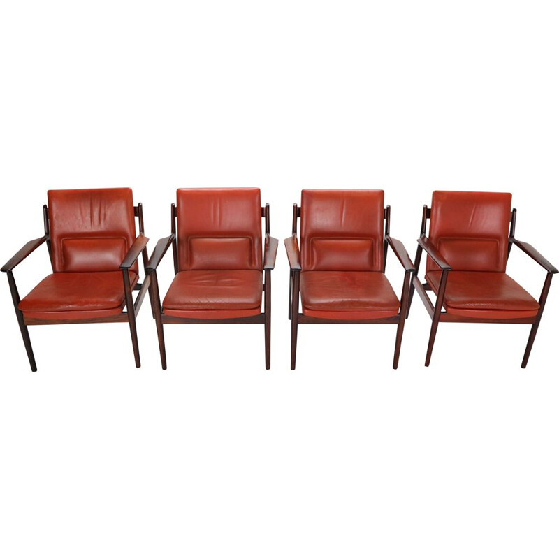 Set of 4 vintage Red Leather Armchairs for Sibast,Arne Vodder  Denmark 1960s