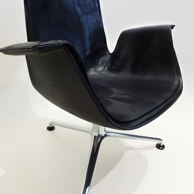 Chaise tulipe vintage en cuir noir inclinable par Preben Fabricius et Jorgen Kastholm 1964