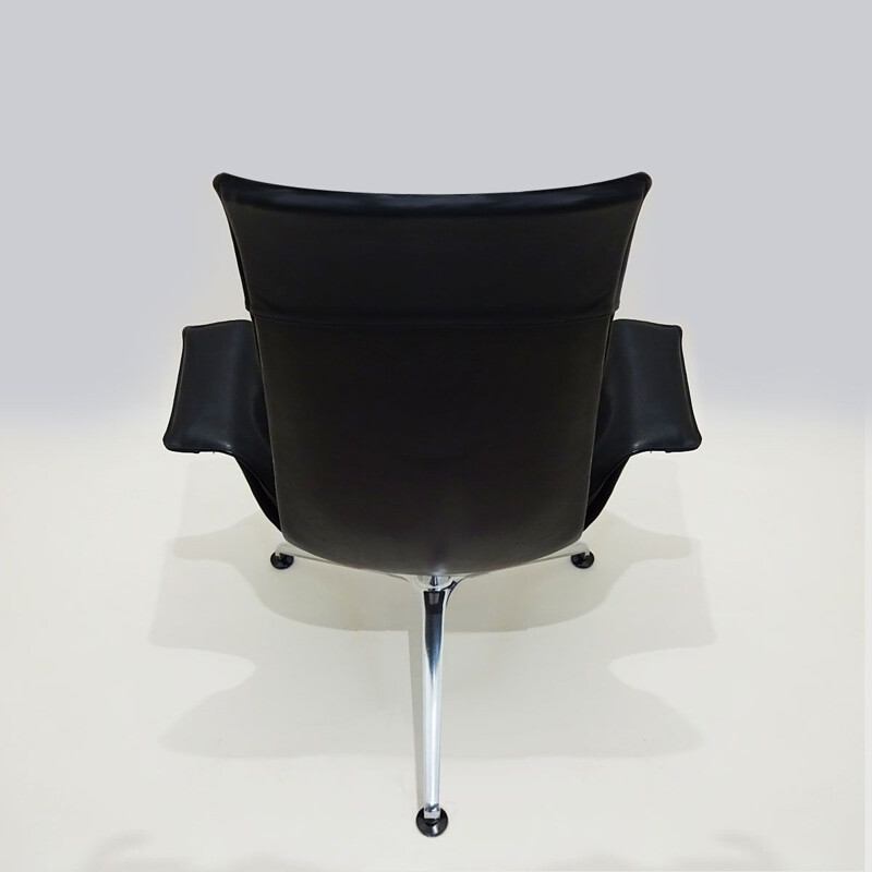 Vintage tulip chair in black leather tilting by Preben Fabricius and Jorgen Kastholm 1964s
