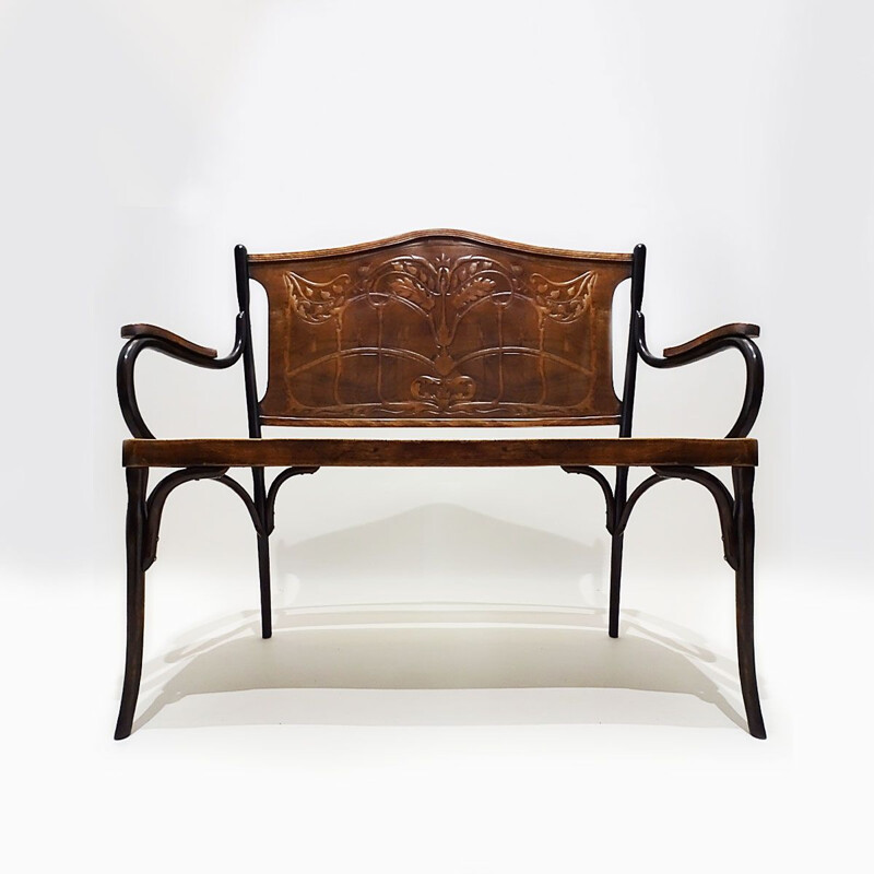 Banc vintage en bois courbé gaufré de Jacob et Josef Kohn 1902