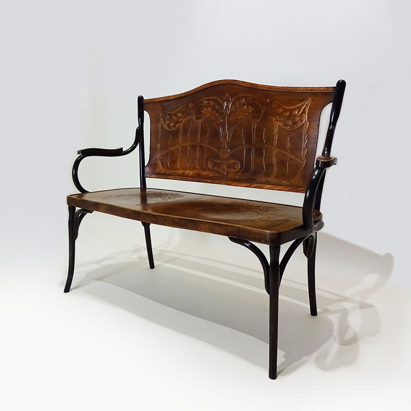 Vintage embossed bentwood bench to Jacob and Josef Kohn 1902s