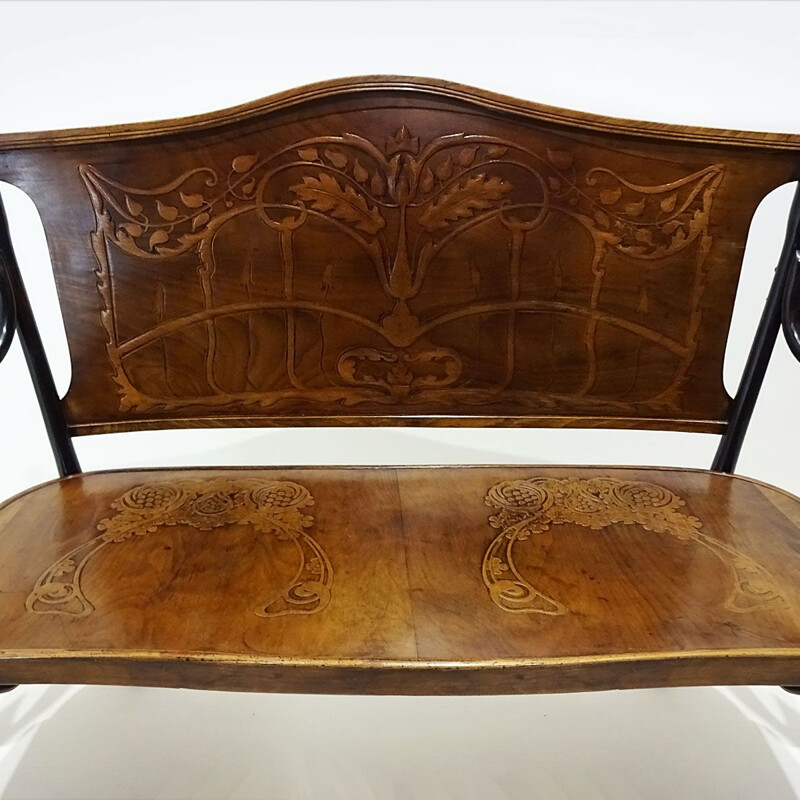 Vintage embossed bentwood bench to Jacob and Josef Kohn 1902s