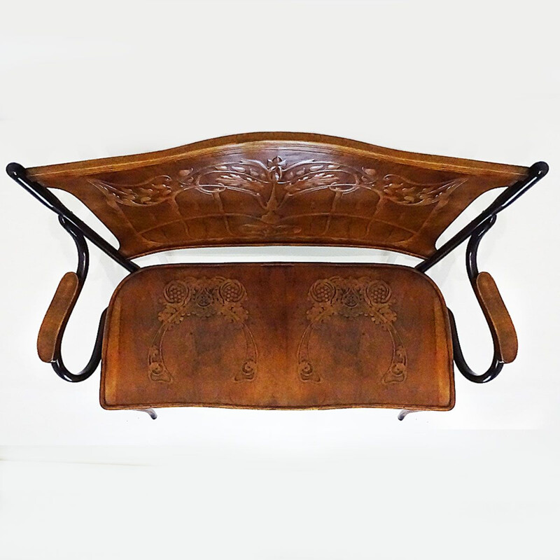 Banc vintage en bois courbé gaufré de Jacob et Josef Kohn 1902