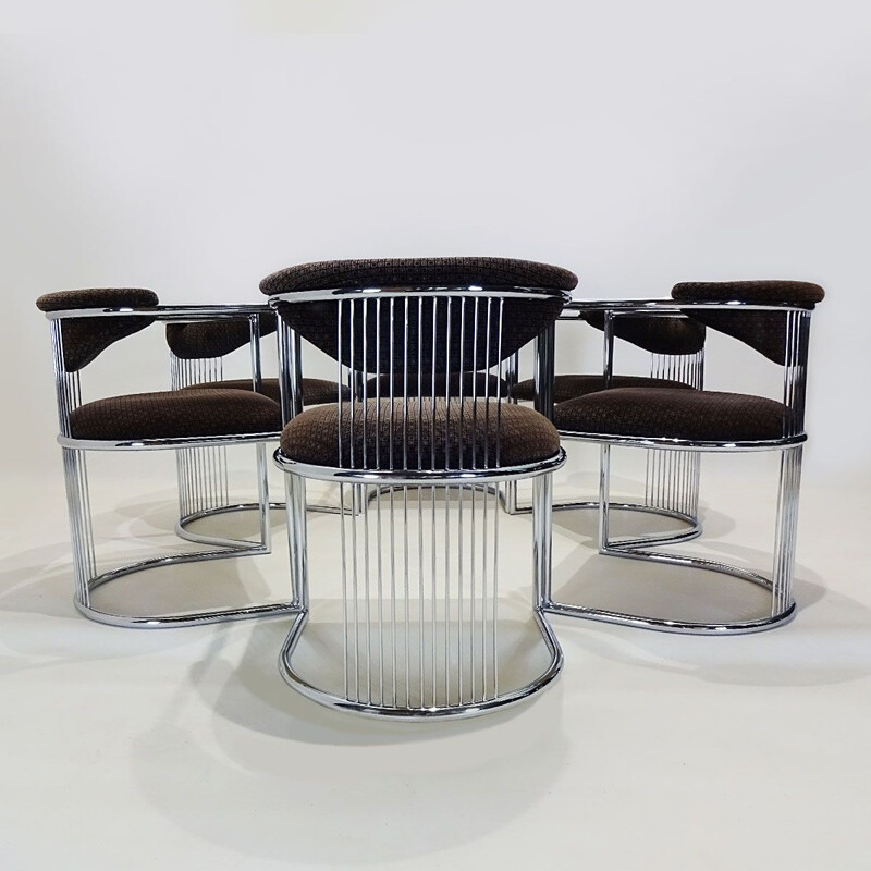 Vintage glass brass chrome and marble  dining table with 4 matching chairs Italian 1970s