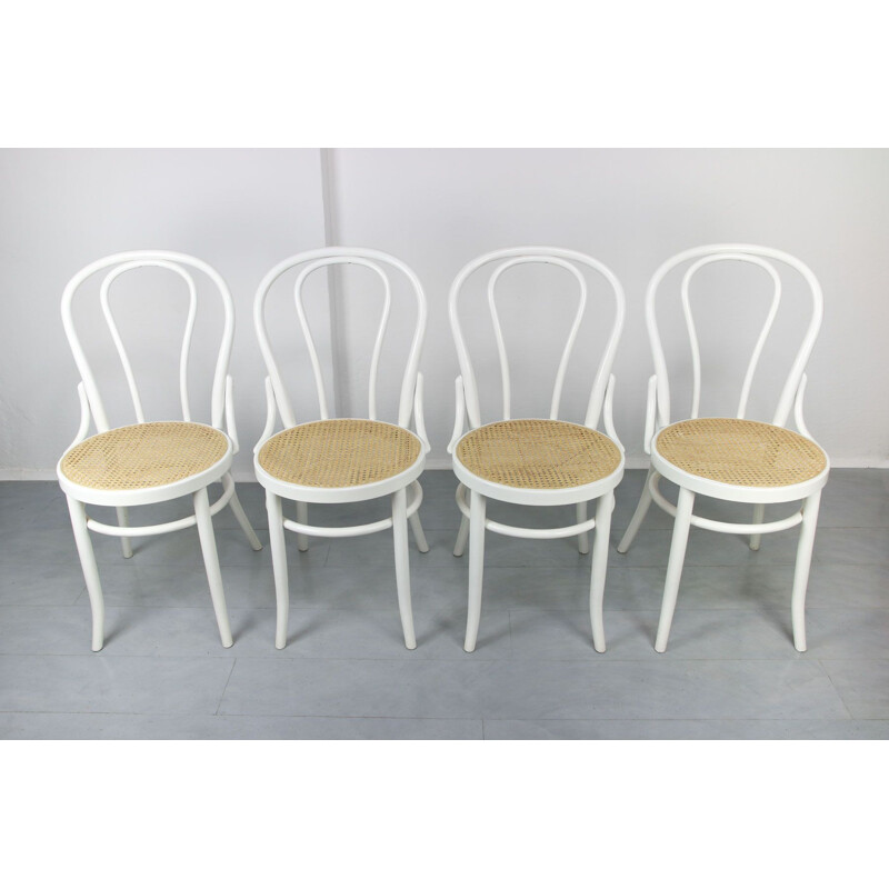 Set van 4 witte vintage stoelen van Michael Thonet