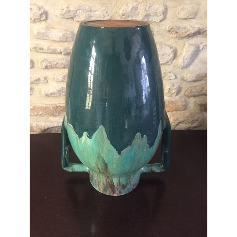 Grand vase vintage à anses Art Deco de CAB