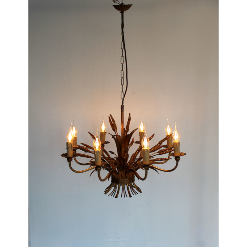 Vintage golden metal chandelier Hans Kögl 1970s