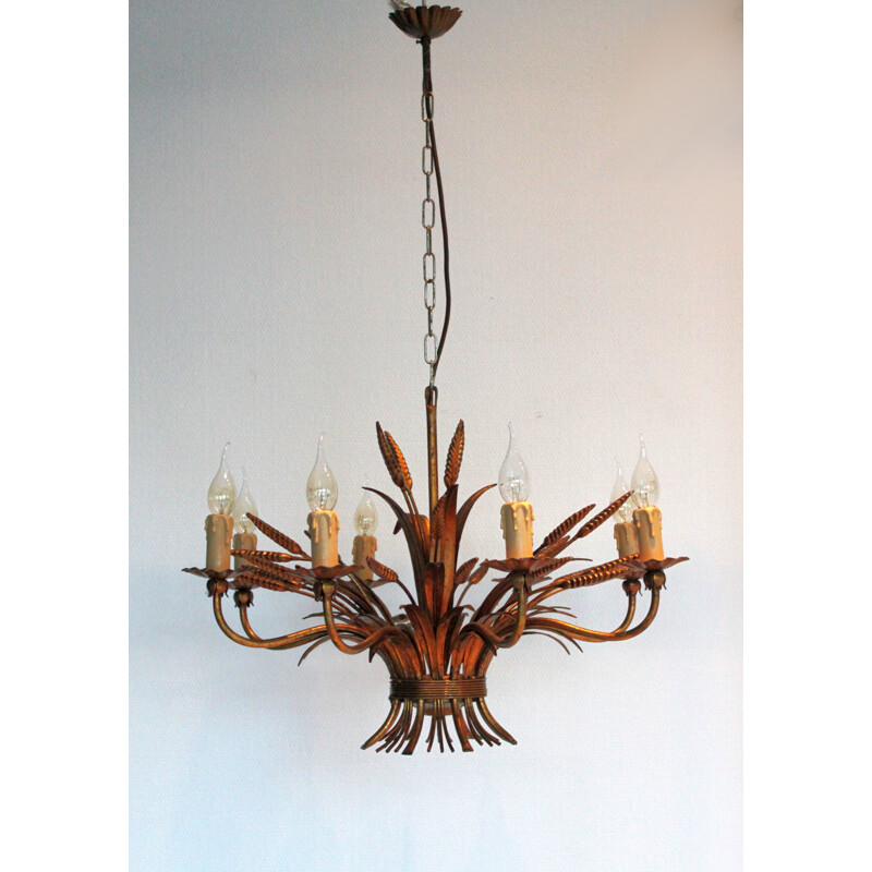 Vintage golden metal chandelier Hans Kögl 1970s