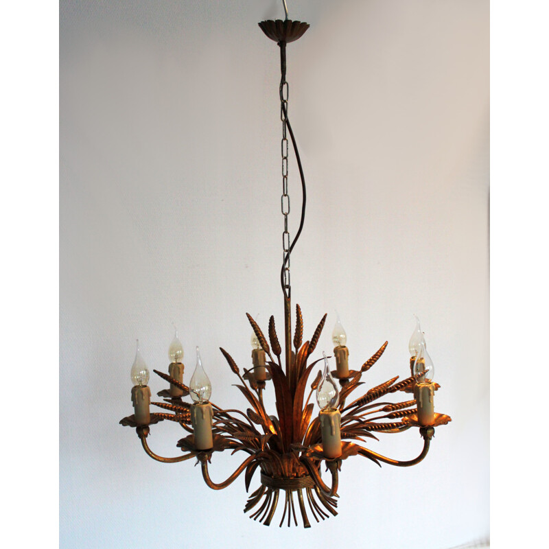 Vintage golden metal chandelier Hans Kögl 1970s