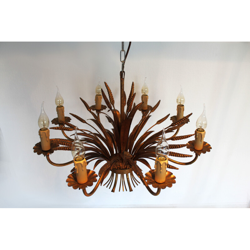 Vintage golden metal chandelier Hans Kögl 1970s