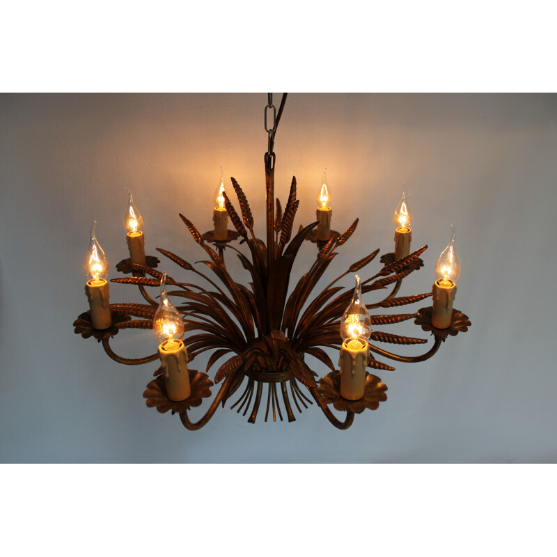 Vintage golden metal chandelier Hans Kögl 1970s