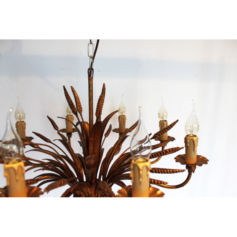 Vintage golden metal chandelier Hans Kögl 1970s