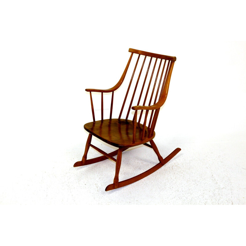 Vintage beech rocking armchair 1960s