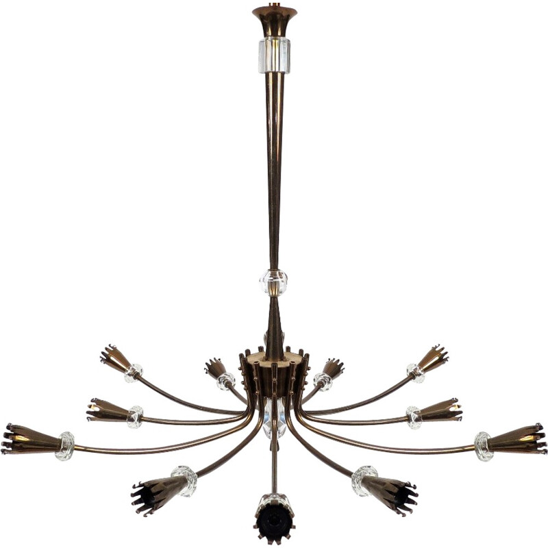 French brass and glass chandelier - 1950s