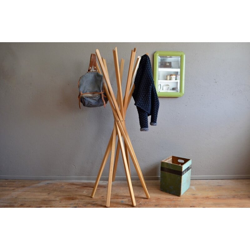 Zanotta "Sciangai" coat rack in beech, LOMAZZI, D'URBINO, DE PAS - 1970s