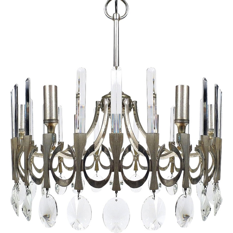 Italian chandelier in brushed metal, Gaetano SCIOLARI - 1970s