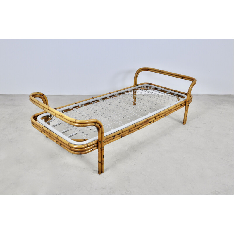 Vintage Rattan and Bamboo Single Bed 1960s