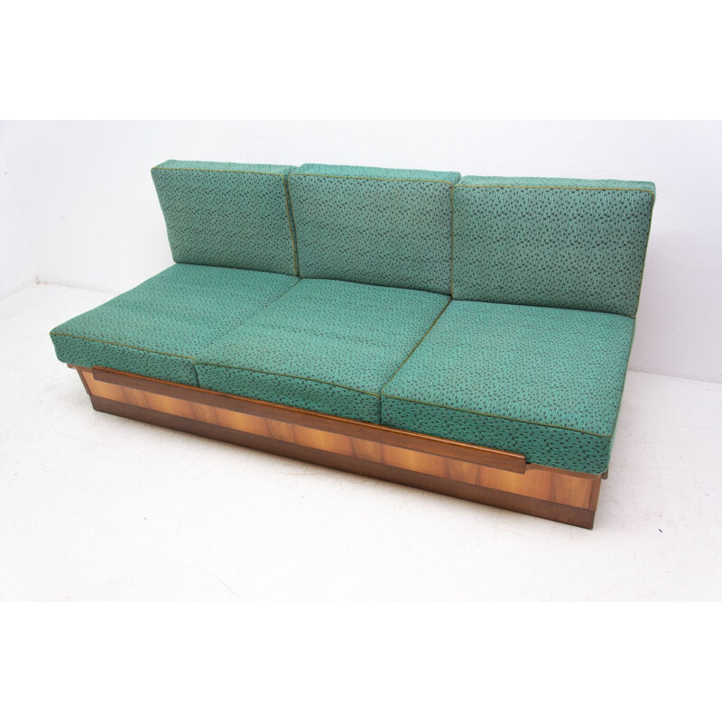 Mid century sofabed in walnut by Jindrich Halabala for UP Zavody 1950s