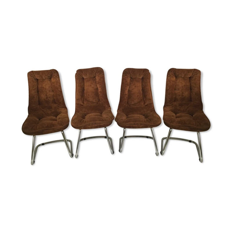 Set of 4 vintage velvet chairs Gastone Rinaldi 1970s