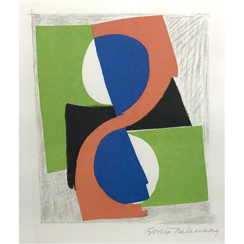 Vintage color lithograph by Sonia Delaunay, 1970