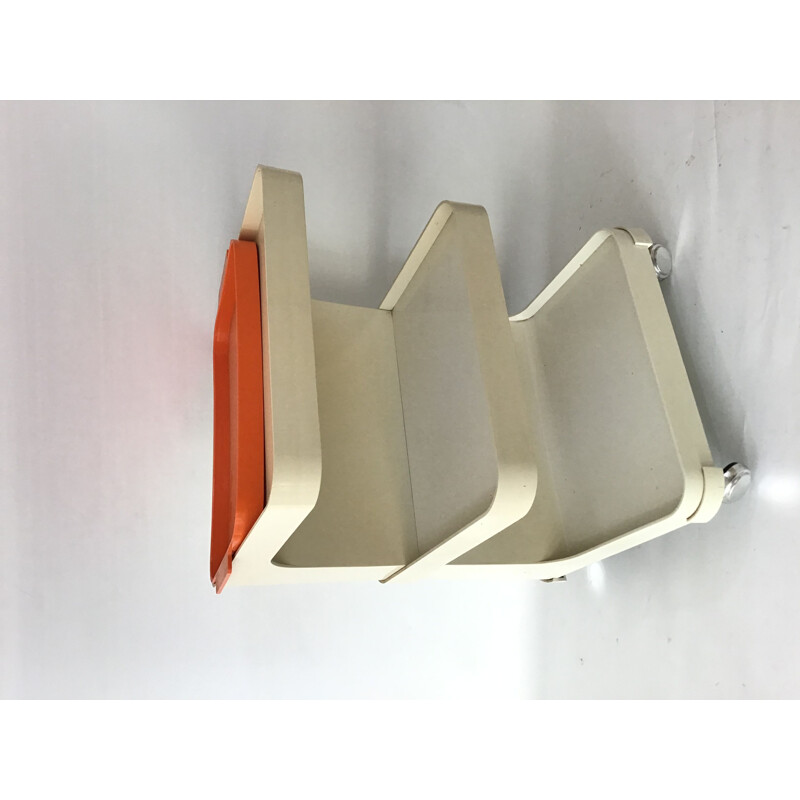 Vintage plastic couch end cream and orange 1970s