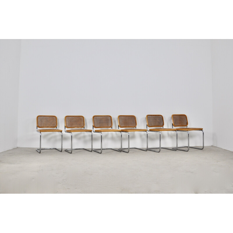 Set of 6 vintage Gavina Dinning chairs by Marcel Breuer 1980s