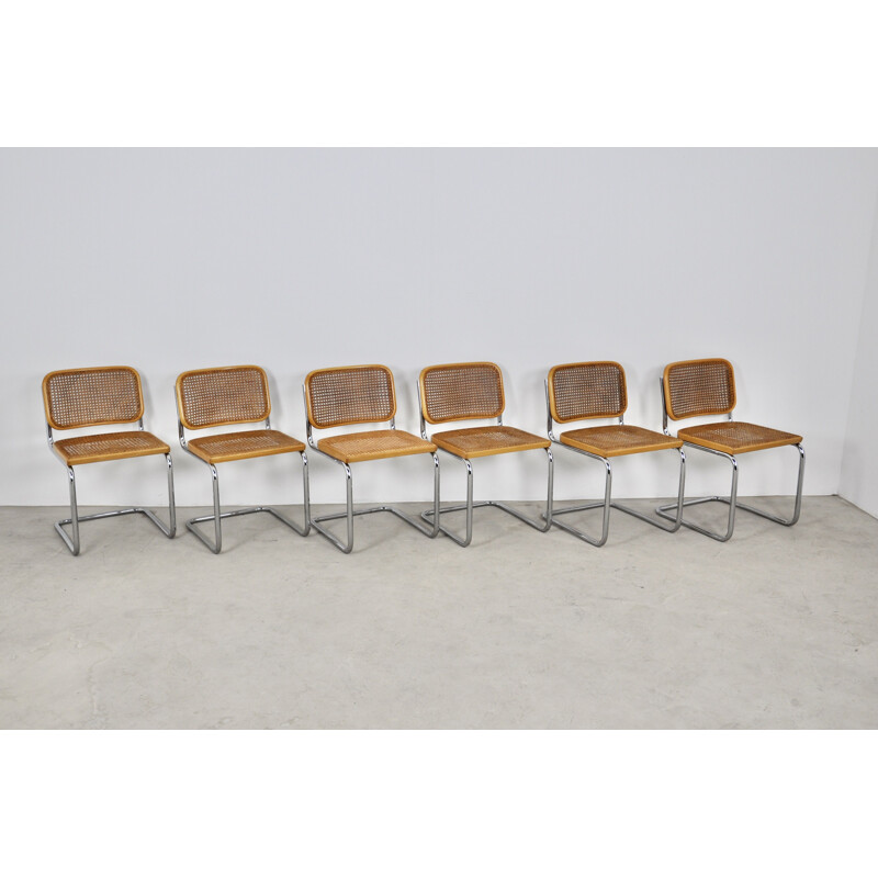Set of 6 vintage Gavina Dinning chairs by Marcel Breuer 1980s