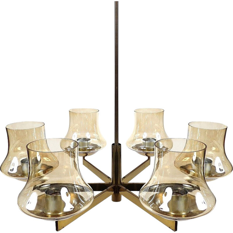 Phillips chandelier in brass and glass - 1950s