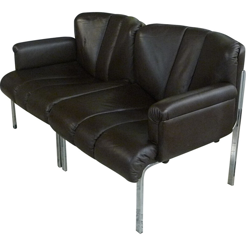  Girsberger "Eurochair" sofa in dark brown leather - 1970s