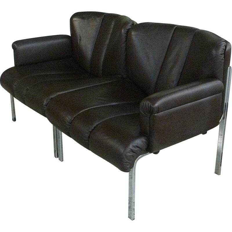 Girsberger "Eurochair"-Sofa aus dunkelbraunem Leder - 1970