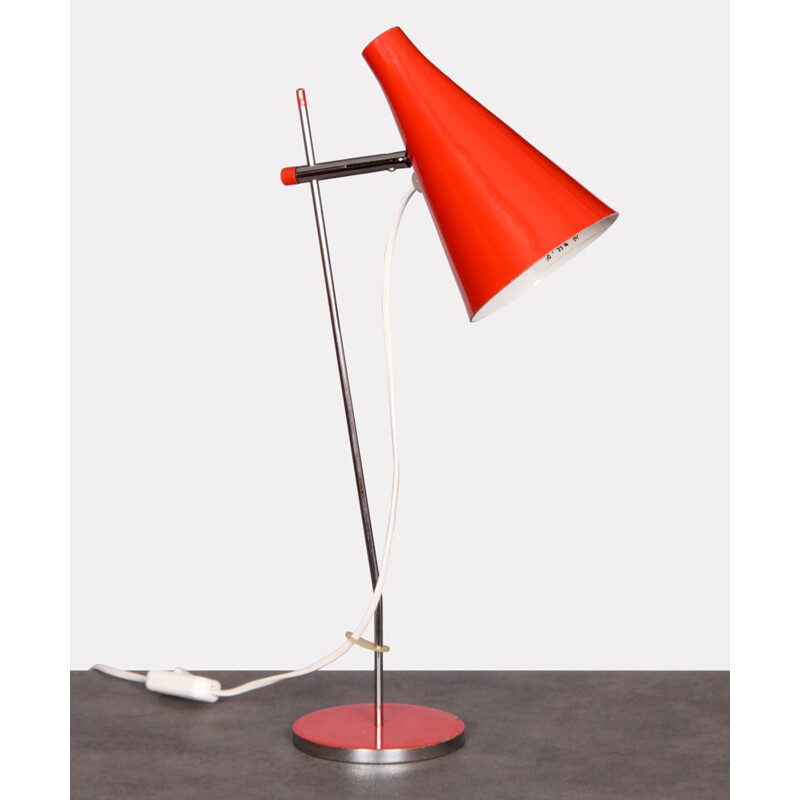 Vintage red metal table lamp by Josef Hurka for Lidokov 1960s