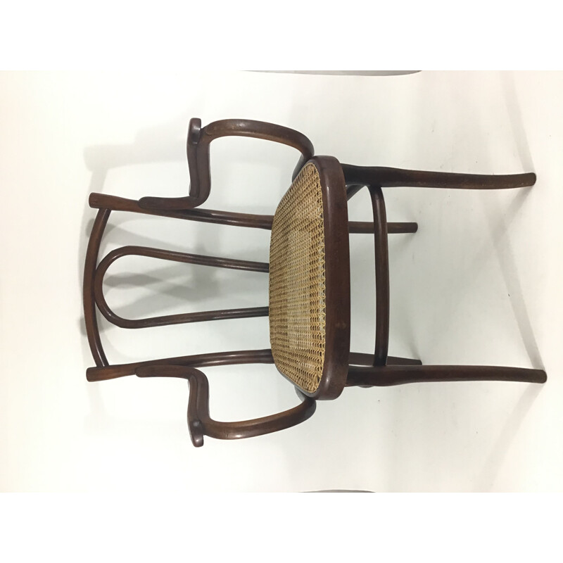 Fauteuil vintage Thonet en bois courbé et canne de rotin