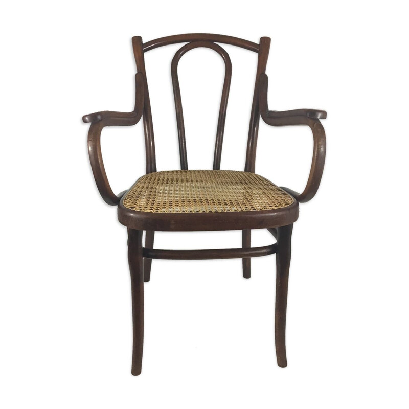 Vintage Thonet bentwood and rattan cane armchair