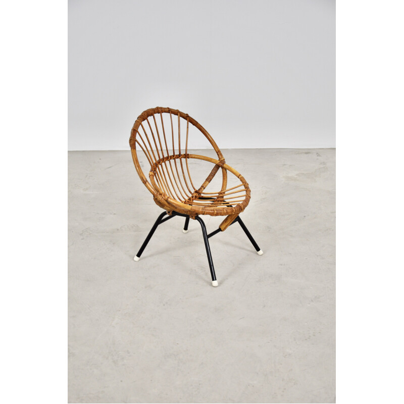 Vintage Children Rattan Armchair from Rohe Noordwolde 1960s