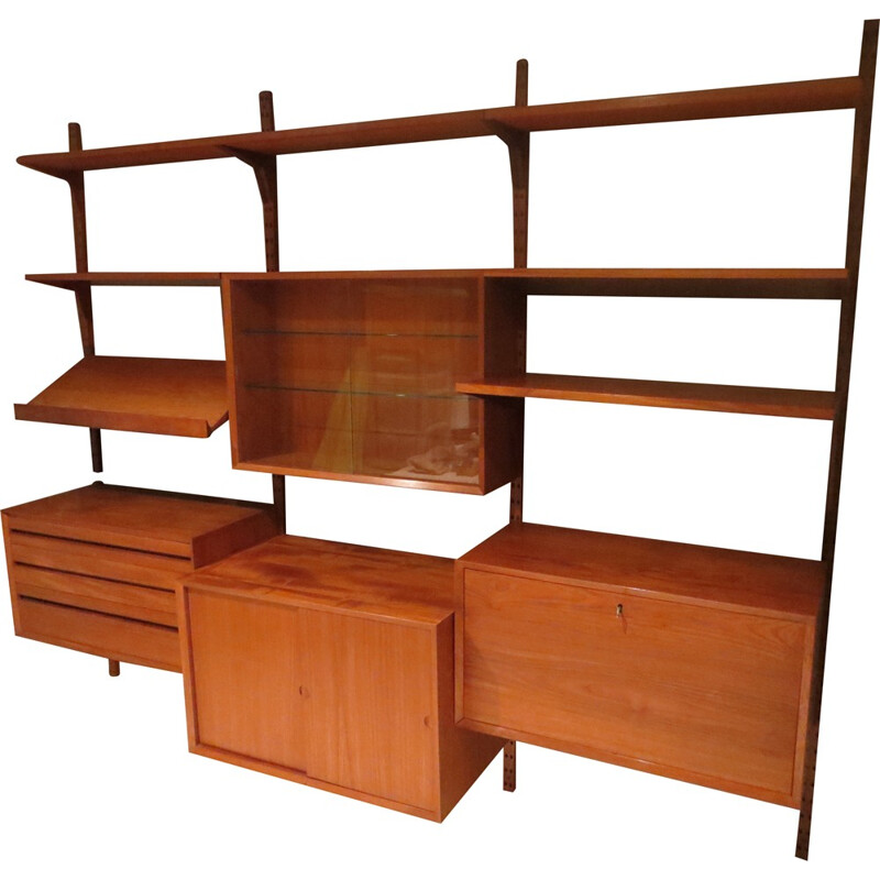 Large Scandinavian shelving sytem in teak wood, Poul CADOVIUS - 1960s