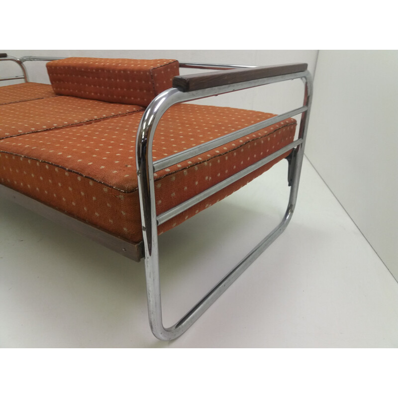 Sofá Vintage Bauhaus de 3 lugares Robert Slezák em cromo 1940