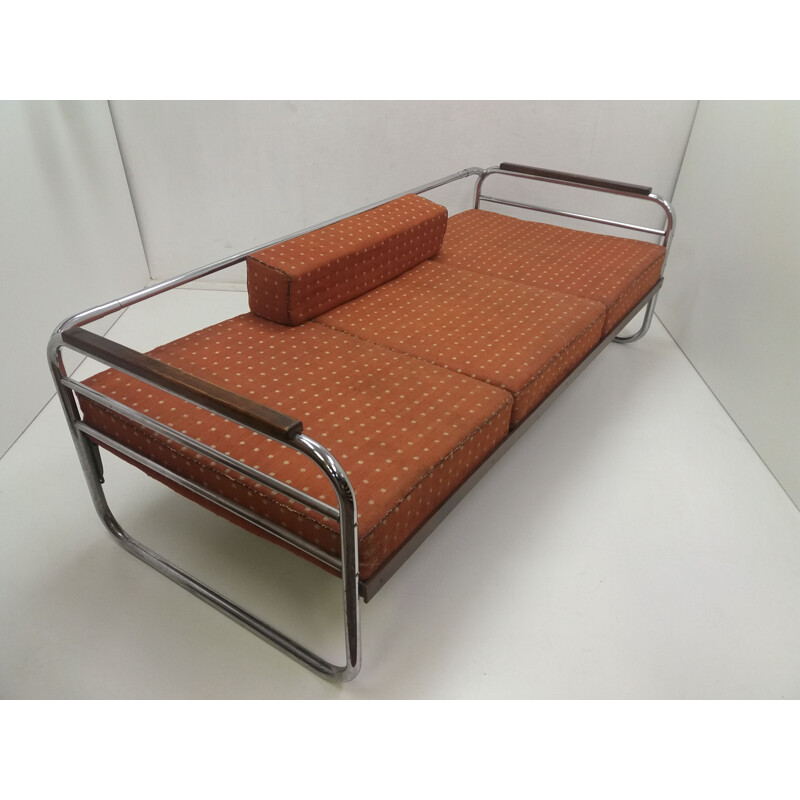 Sofá Vintage Bauhaus de 3 lugares Robert Slezák em cromo 1940