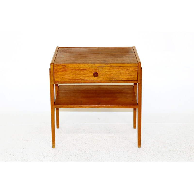 Vintage bedside table in teak and beech Sweden 1960s