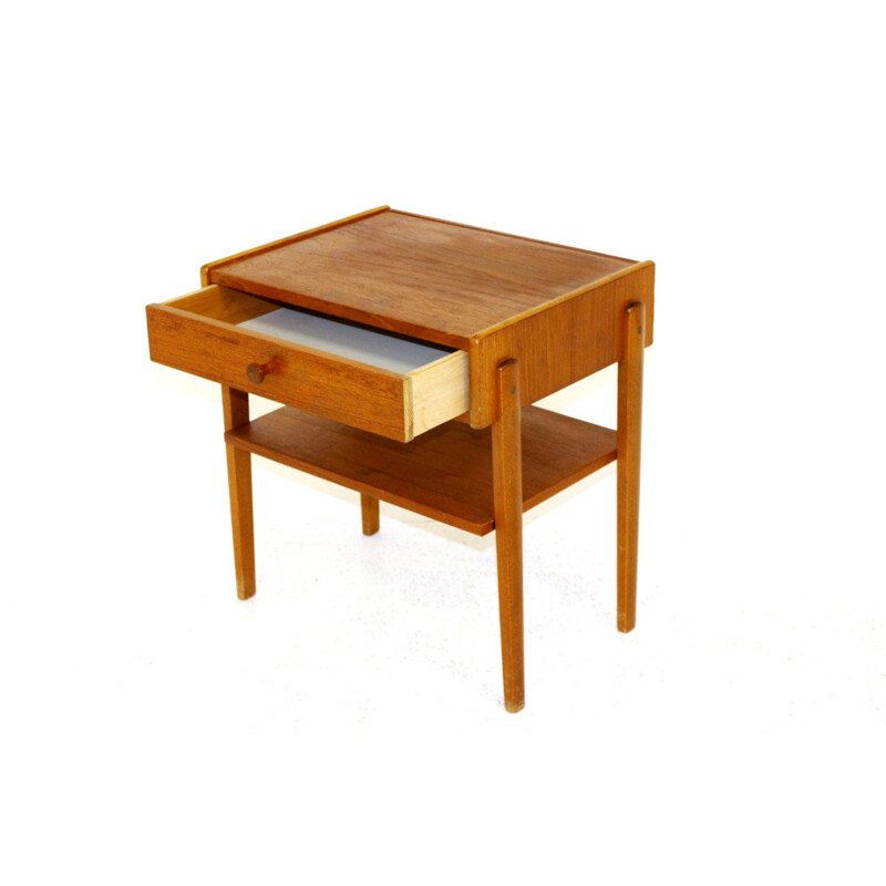 Table de chevet vintage en teck et en hêtre Suède 1960