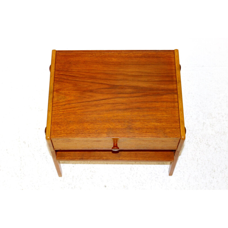 Vintage bedside table in teak and beech Sweden 1960s