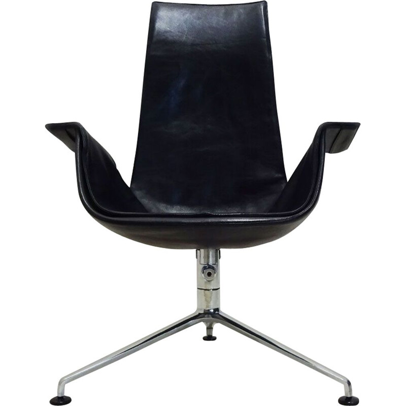 Vintage tulip chair in black leather tilting by Preben Fabricius and Jorgen Kastholm 1964s