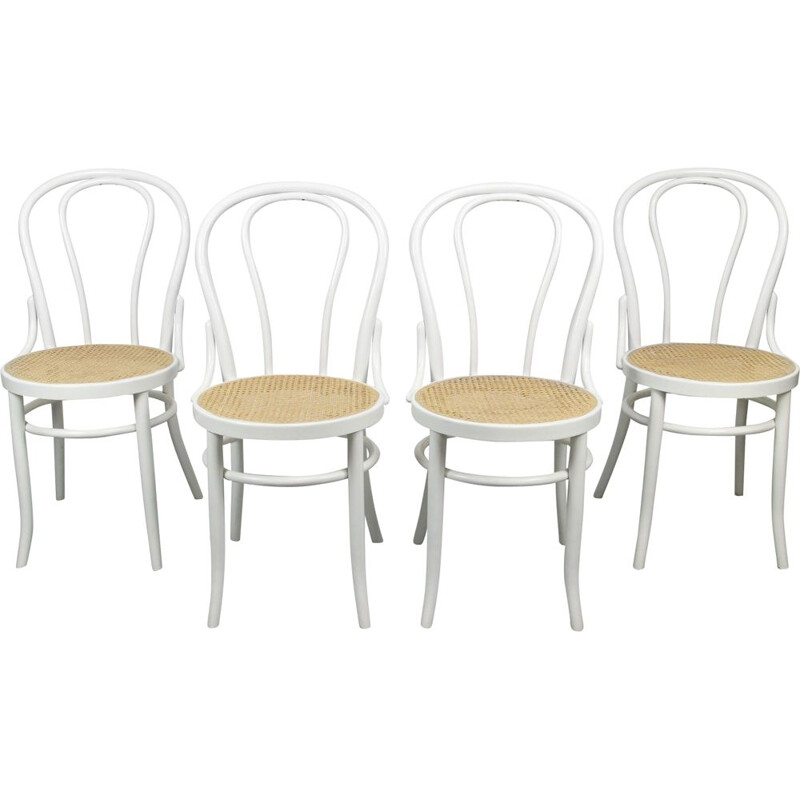 Set aus 4 weißen Vintage-Stühlen von Michael Thonet