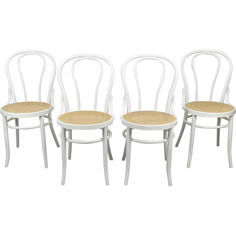 Juego de 4 sillas blancas vintage de Michael Thonet