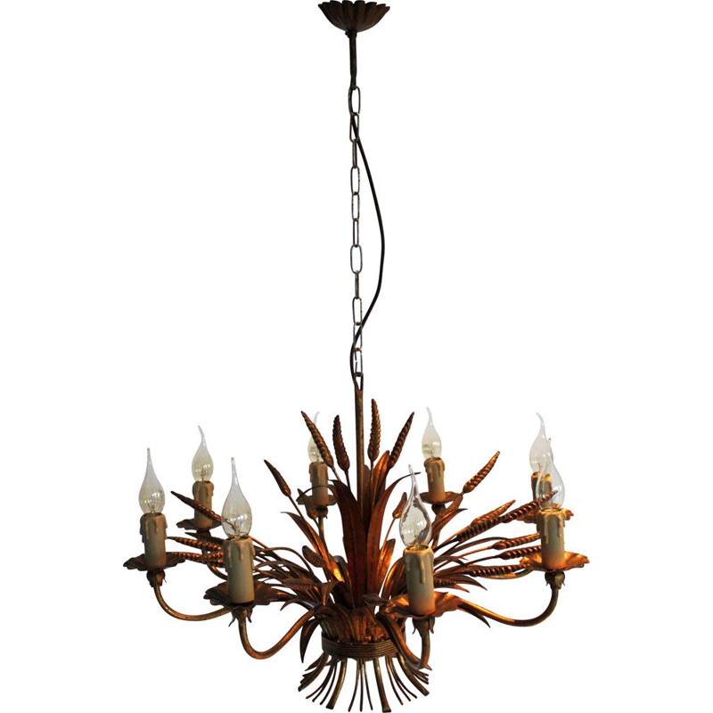 Vintage golden metal chandelier Hans Kögl 1970s