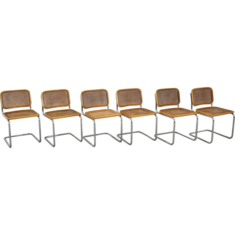 Set of 6 vintage Gavina Dinning chairs by Marcel Breuer 1980s