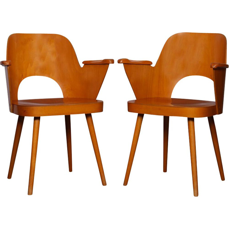Paire de fauteuils vintage en bois par Lubomir Hofmann pour Ton 1960