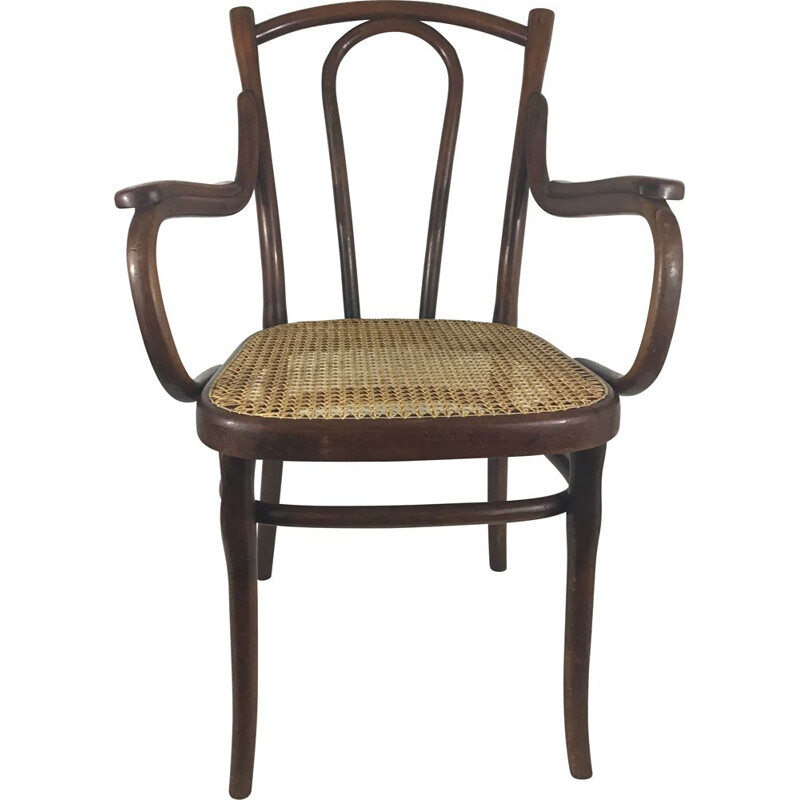 Vintage Thonet bentwood and rattan cane armchair