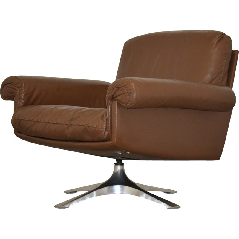 "DS 31" De Sede swivel armchair in brown leather - 1970s